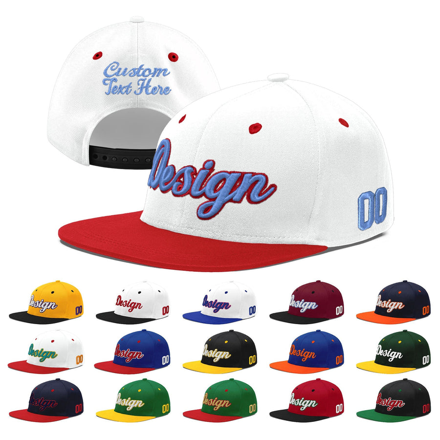 Custom White Red 3D Puff Embroidery Flat Embroidery Casual Sport Hats | BuyFootballJersey