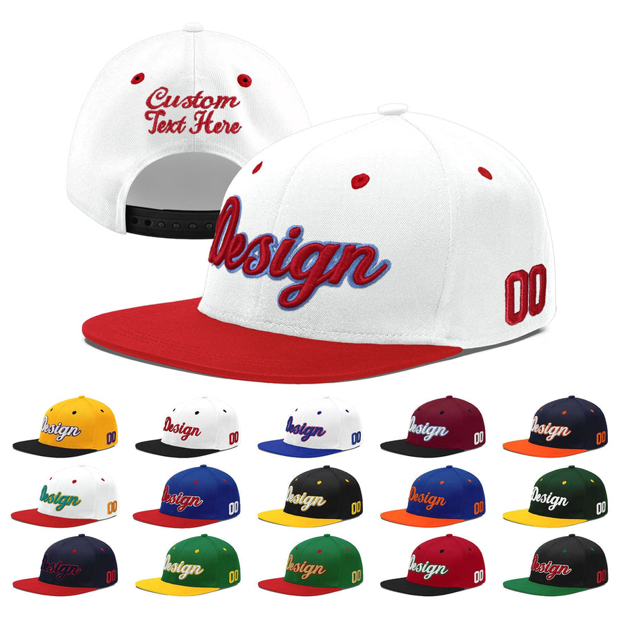 Custom White Red Light Blue 3D Puff Embroidery Flat Embroidery Casual Sport Hats | BuyFootballJersey