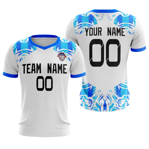 Custom White Blue Sport Soccer Tops Jersey | BuyFootballJersey