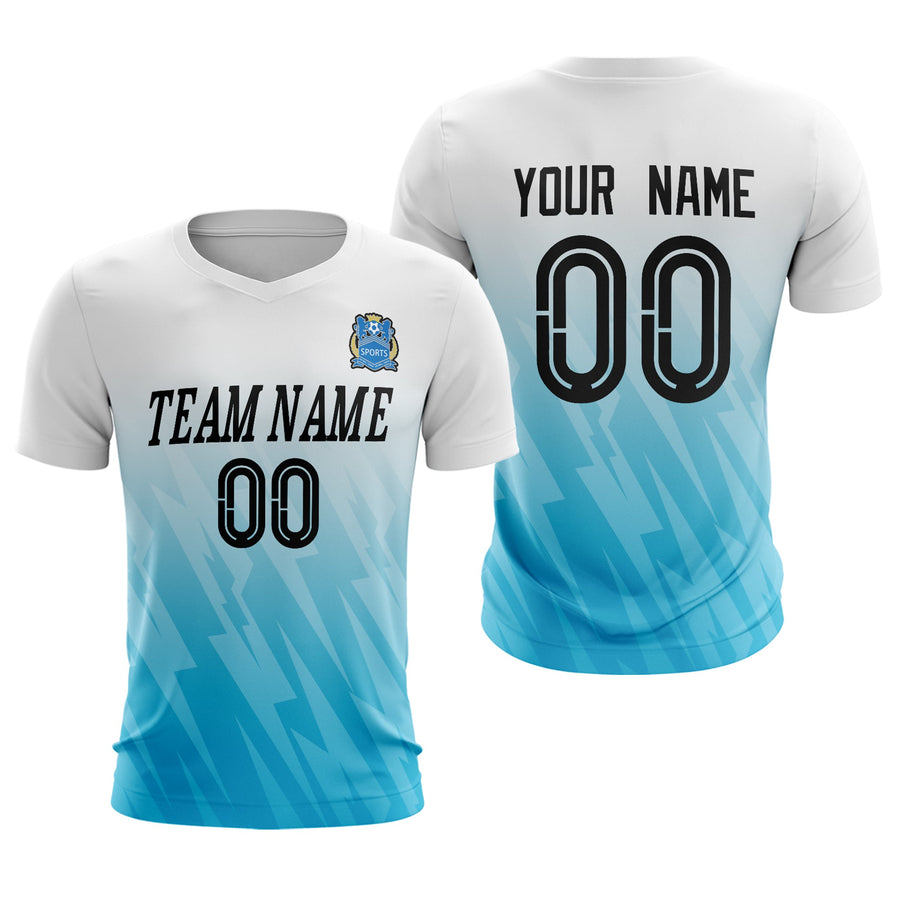 Custom White Blue Sport Soccer Tops Jersey | BuyFootballJersey