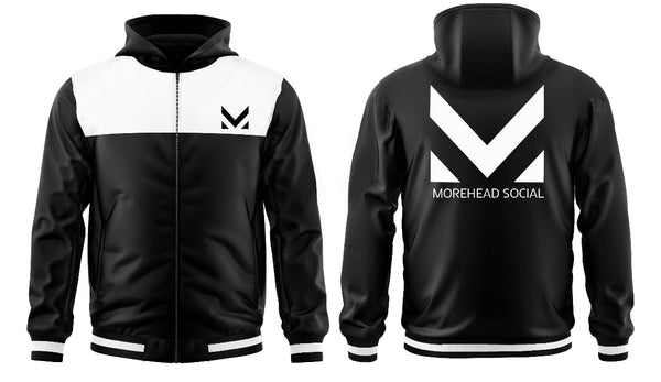 custom-white-black-two-tone-color-block-baseball-hoodie-jacket | BuyFootballJersey