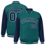 Custom Aqua Navy Raglan Sleeves Varsity Full-Snap Pinstripe Letterman Baseball Jacket | BuyFootballJersey