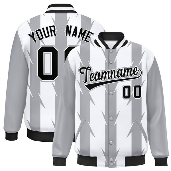 Custom White White Varsity Full-Snap Blade Pattern Raglan Sleeves Letterman Baseball Jacket | BuyFootballJersey