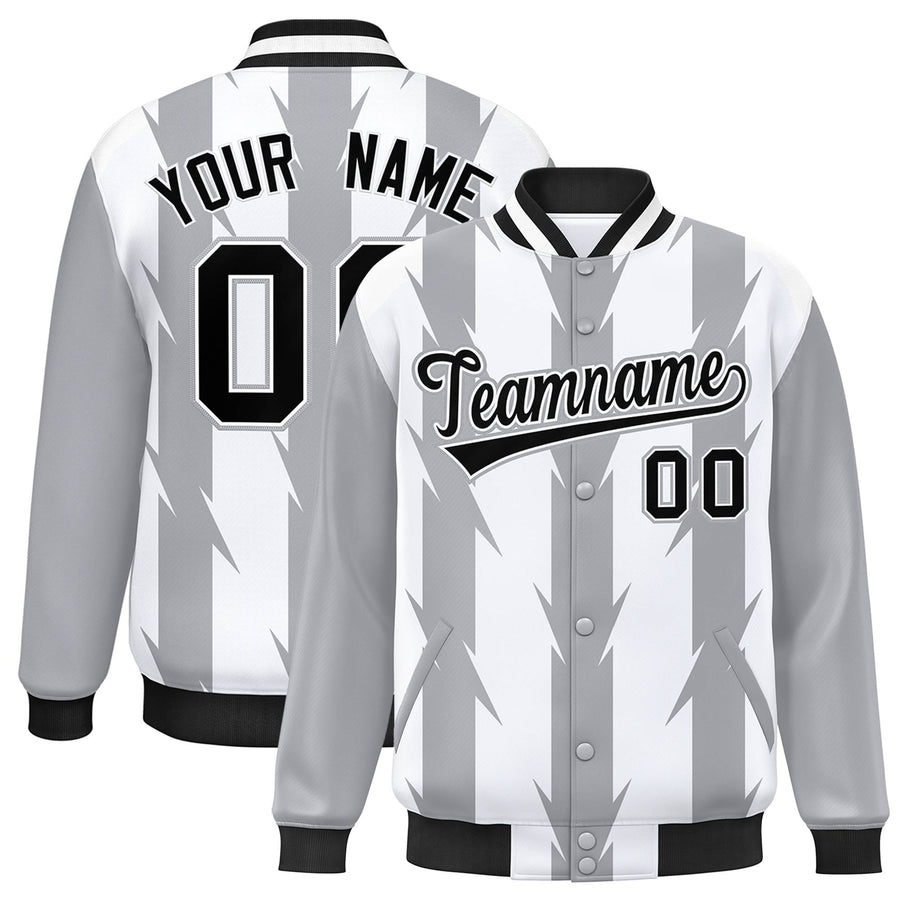 Custom White White Varsity Full-Snap Blade Pattern Raglan Sleeves Letterman Baseball Jacket | BuyFootballJersey
