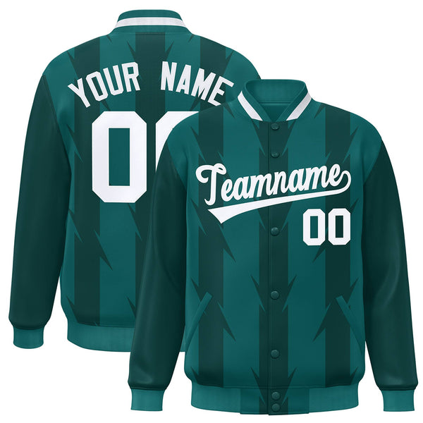 Custom Aqua Aqua Varsity Full-Snap Blade Pattern Raglan Sleeves Letterman Baseball Jacket | BuyFootballJersey