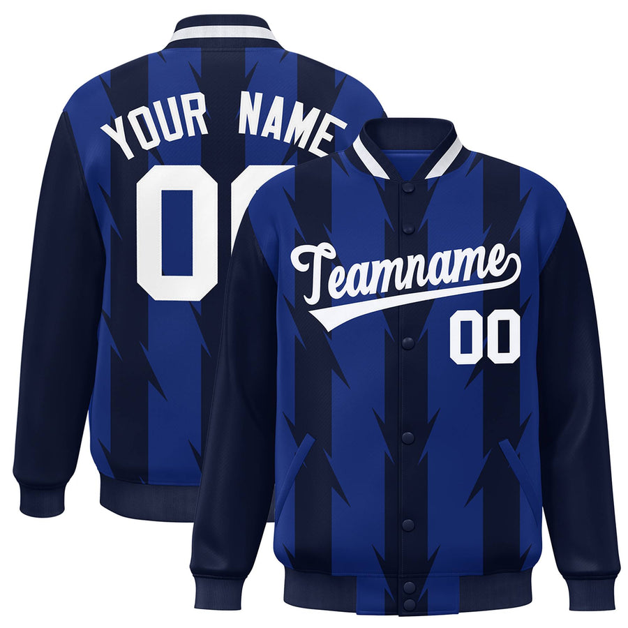 Custom Royal Royal Varsity Full-Snap Blade Pattern Raglan Sleeves Letterman Baseball Jacket | BuyFootballJersey