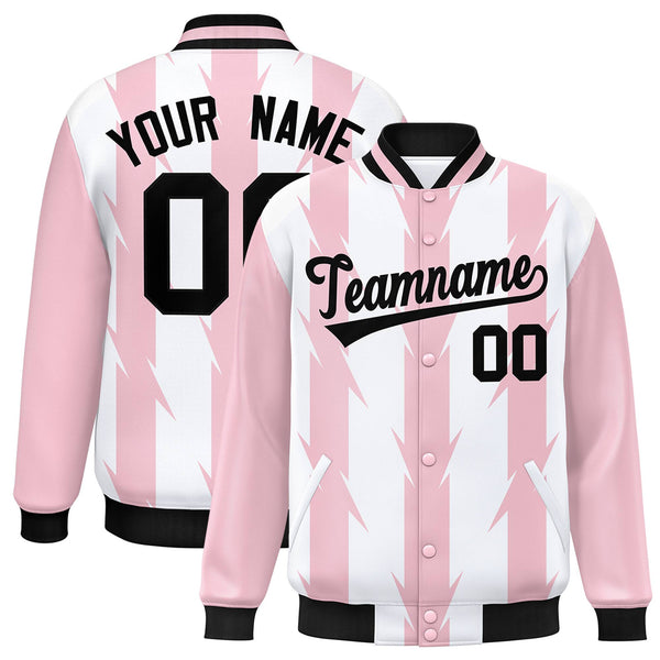 Custom White White Varsity Full-Snap Blade Pattern Raglan Sleeves Letterman Baseball Jacket | BuyFootballJersey