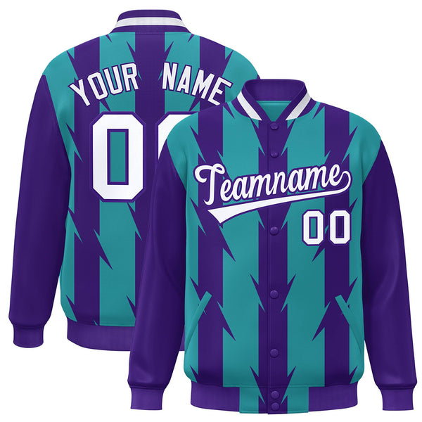 Custom Aqua Aqua Varsity Full-Snap Blade Pattern Raglan Sleeves Letterman Baseball Jacket | BuyFootballJersey