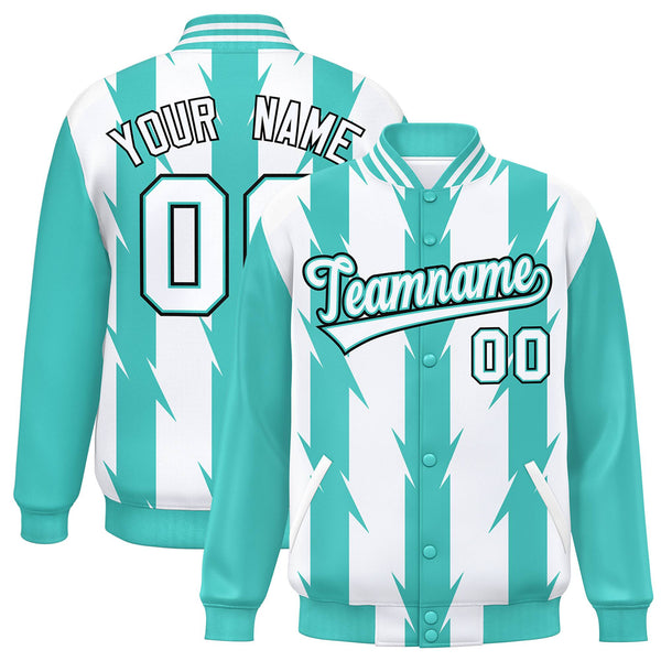 Custom White White Varsity Full-Snap Blade Pattern Raglan Sleeves Letterman Baseball Jacket | BuyFootballJersey