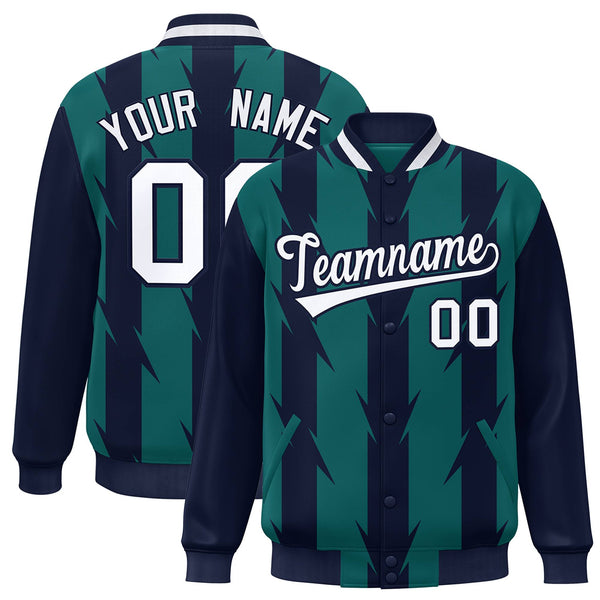 Custom Aqua Aqua Varsity Full-Snap Blade Pattern Raglan Sleeves Letterman Baseball Jacket | BuyFootballJersey