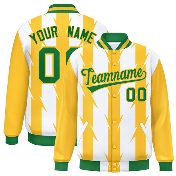 Custom White White Varsity Full-Snap Blade Pattern Raglan Sleeves Letterman Baseball Jacket | BuyFootballJersey