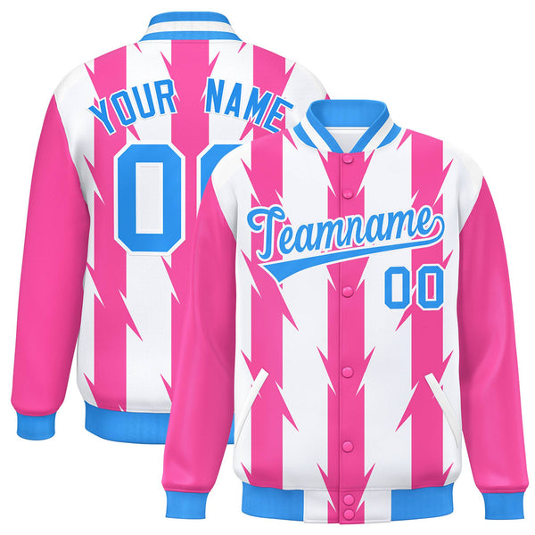 Custom White White Varsity Full-Snap Blade Pattern Raglan Sleeves Letterman Baseball Jacket | BuyFootballJersey