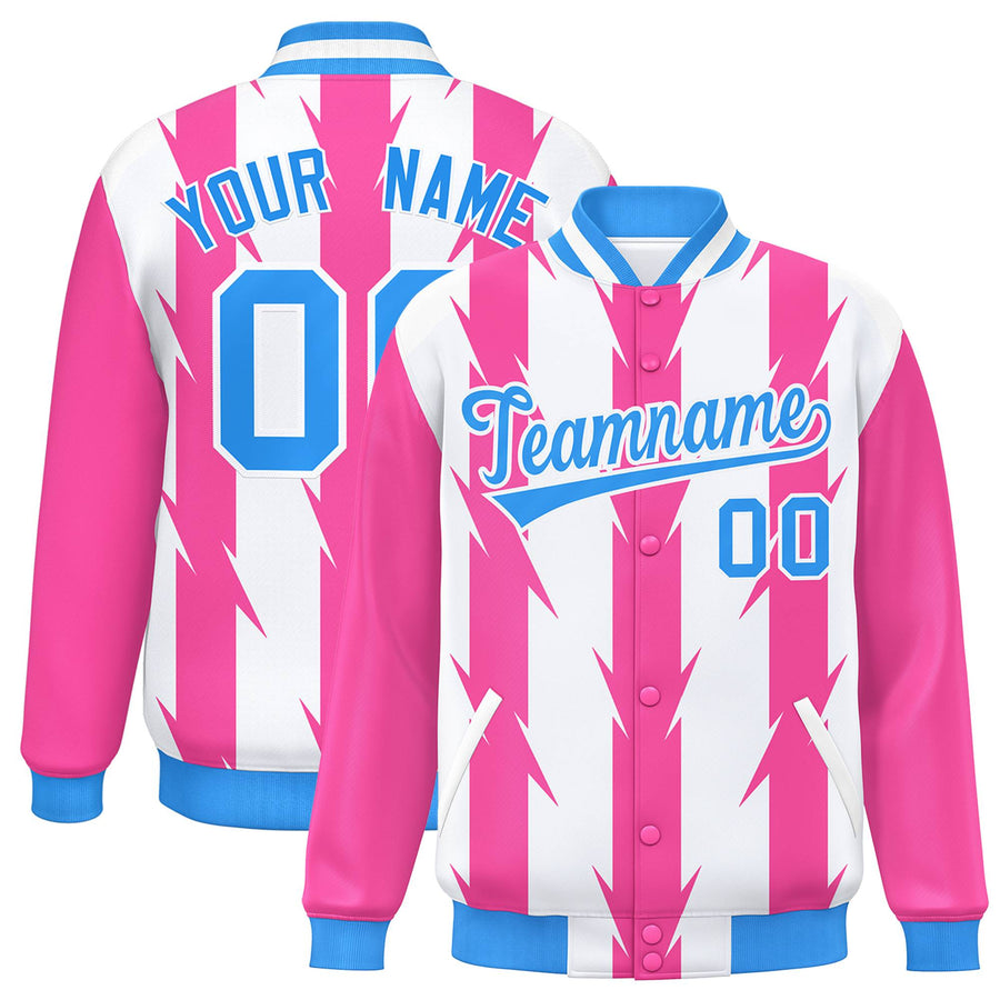 Custom White White Varsity Full-Snap Blade Pattern Raglan Sleeves Letterman Baseball Jacket | BuyFootballJersey