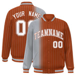 Custom Texas Orange Gray Gradient Varsity Full-Snap Pinstripe Letterman Baseball Jacket | BuyFootballJersey