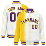 Custom White Gold Gradient Varsity Full-Snap Pinstripe Letterman Baseball Jacket | BuyFootballJersey