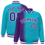 Custom Sky Blue Purple Gradient Varsity Full-Snap Pinstripe Letterman Baseball Jacket | BuyFootballJersey