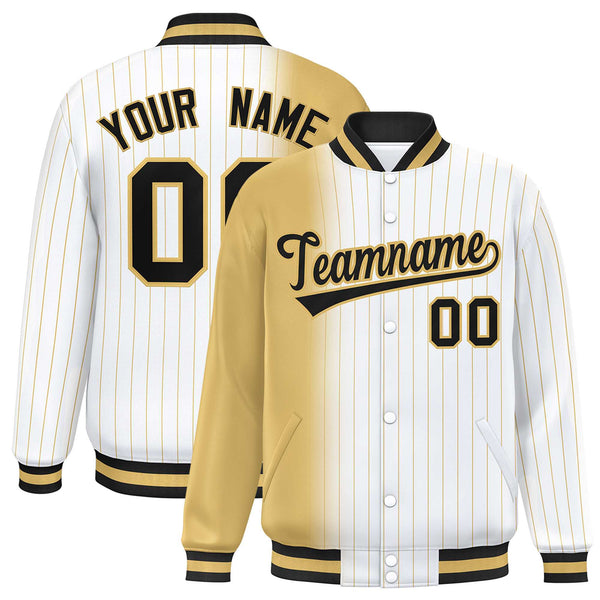 Custom White Old Gold Gradient Varsity Full-Snap Pinstripe Letterman Baseball Jacket | BuyFootballJersey