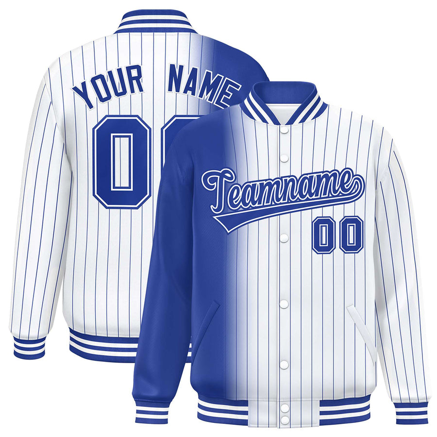 Custom White Royal Gradient Varsity Full-Snap Pinstripe Letterman Baseball Jacket | BuyFootballJersey