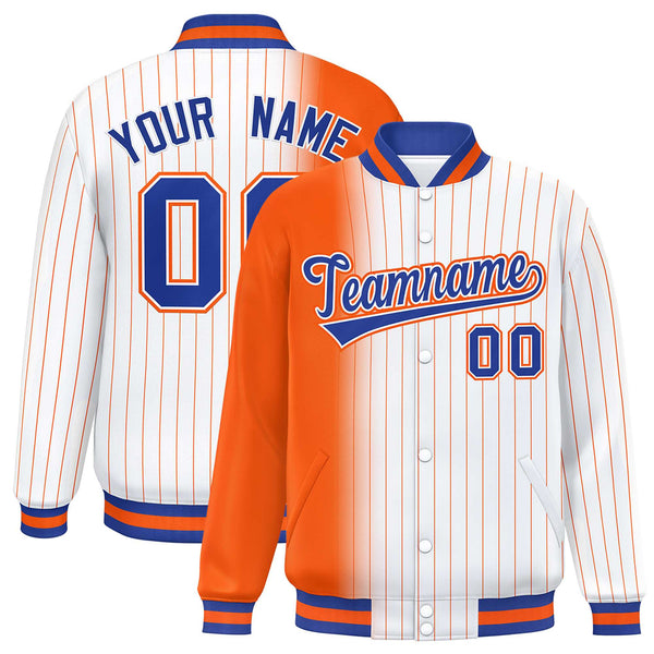 Custom White Orange Gradient Varsity Full-Snap Pinstripe Letterman Baseball Jacket | BuyFootballJersey