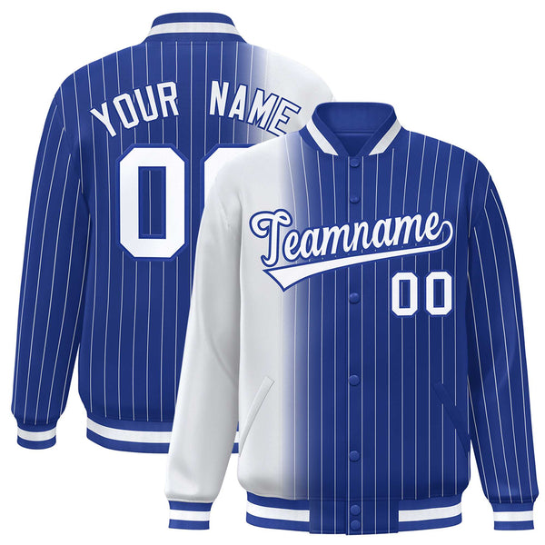 Custom Royal White Gradient Varsity Full-Snap Pinstripe Letterman Baseball Jacket | BuyFootballJersey