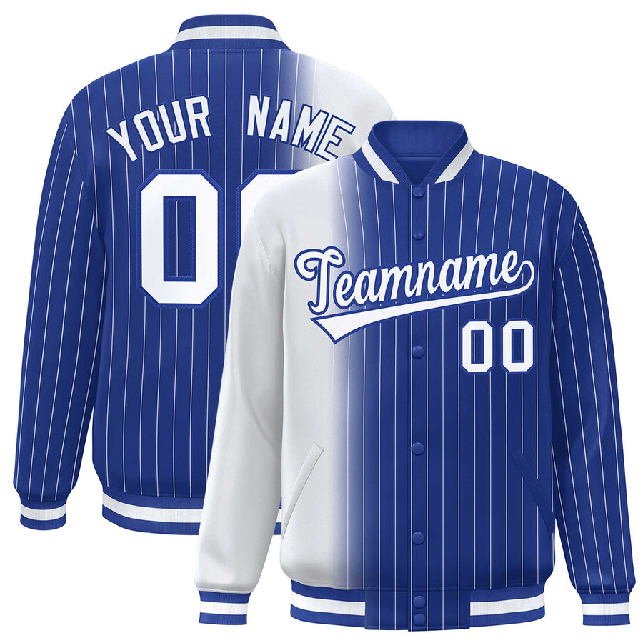 Custom Royal White Gradient Varsity Full-Snap Pinstripe Letterman Baseball Jacket | BuyFootballJersey