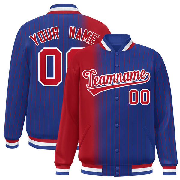 Custom Royal Red Gradient Varsity Full-Snap Pinstripe Letterman Baseball Jacket | BuyFootballJersey