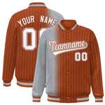 Custom Texas Orange Gray Gradient Varsity Full-Snap Pinstripe Letterman Baseball Jacket | BuyFootballJersey