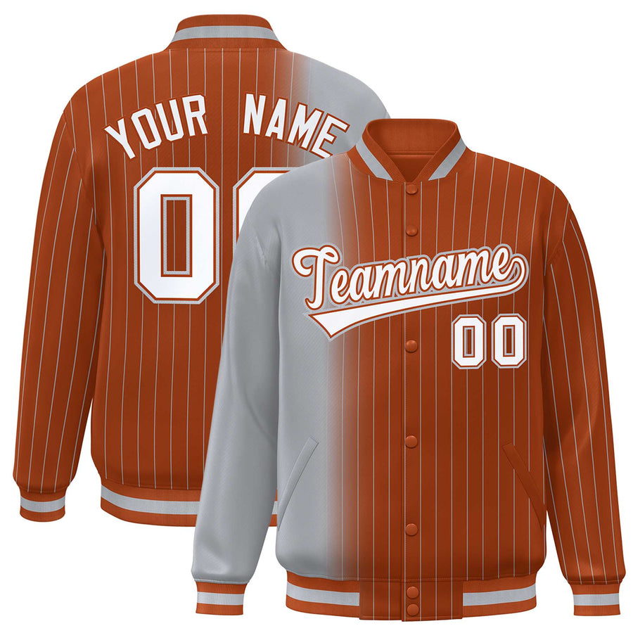 Custom Texas Orange Gray Gradient Varsity Full-Snap Pinstripe Letterman Baseball Jacket | BuyFootballJersey