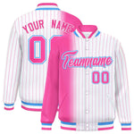 Custom White Pink Gradient Varsity Full-Snap Pinstripe Letterman Baseball Jacket | BuyFootballJersey