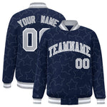 Custom Navy Gray Varsity Full-Snap Star Pattern Letterman Baseball Jacket | BuyFootballJersey