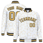 Custom White Old Gold Varsity Full-Snap Star Pattern Letterman Baseball Jacket | BuyFootballJersey