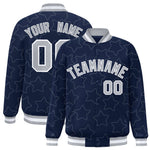 Custom Navy Gray Varsity Full-Snap Star Pattern Letterman Baseball Jacket | BuyFootballJersey