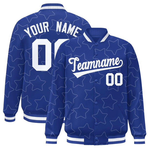 Custom Royal White Varsity Full-Snap Star Pattern Letterman Baseball Jacket | BuyFootballJersey