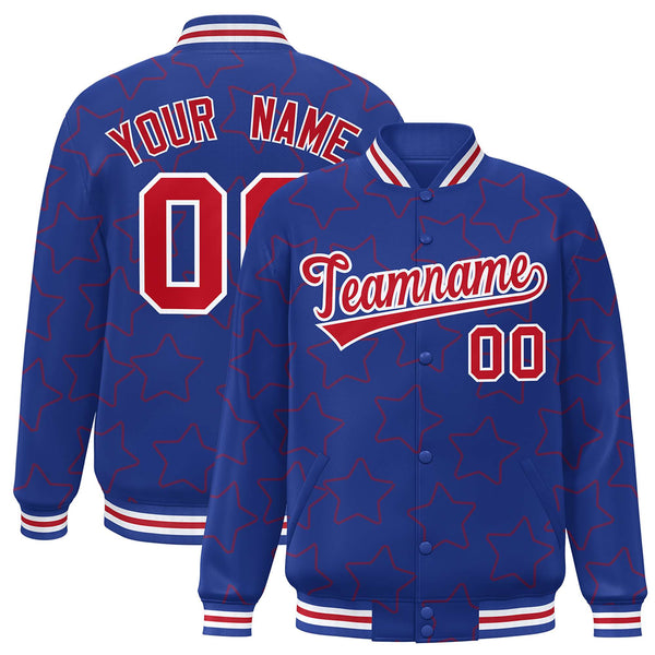 Custom Royal Red Varsity Full-Snap Star Pattern Letterman Baseball Jacket | BuyFootballJersey