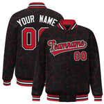Custom Black Red Varsity Full-Snap Star Pattern Letterman Baseball Jacket | BuyFootballJersey