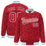 Custom Red Gray Varsity Full-Snap Star Pattern Letterman Baseball Jacket | BuyFootballJersey