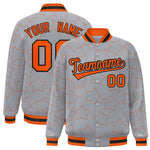 Custom Gray Orange Varsity Full-Snap Star Pattern Letterman Baseball Jacket | BuyFootballJersey