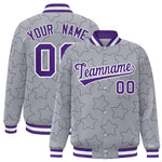 Custom Gray Purple Varsity Full-Snap Star Pattern Letterman Baseball Jacket | BuyFootballJersey