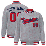 Custom Gray Red Varsity Full-Snap Star Pattern Letterman Baseball Jacket | BuyFootballJersey