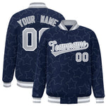 Custom Navy Gray Varsity Full-Snap Star Pattern Letterman Baseball Jacket | BuyFootballJersey
