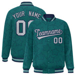 Custom Aqua Navy Varsity Full-Snap Star Pattern Letterman Baseball Jacket | BuyFootballJersey