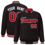 Custom Black Red Varsity Full-Snap Star Pattern Letterman Baseball Jacket | BuyFootballJersey