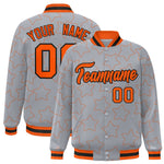 Custom Gray Orange Varsity Full-Snap Star Pattern Letterman Baseball Jacket | BuyFootballJersey