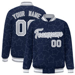Custom Navy Gray Varsity Full-Snap Star Pattern Letterman Baseball Jacket | BuyFootballJersey