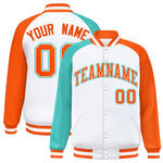 Custom White Orange-Bright Green Varsity Full-Snap Raglan Sleeves Letterman Bomber Jacket | BuyFootballJersey