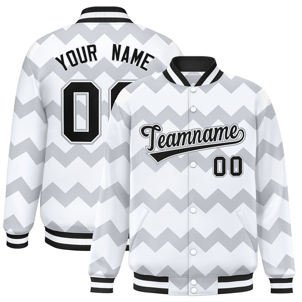 Custom White Varsity Full-Snap Ripple Color Block Letterman Jacket | BuyFootballJersey