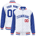 Custom White Royal L Pattern Varsity Raglan Sleeves Full-Snap Letterman Baseball Jacket | BuyFootballJersey