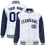 Custom White Navy L Pattern Varsity Raglan Sleeves Full-Snap Letterman Baseball Jacket | BuyFootballJersey