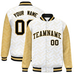 Custom White Old Gold L Pattern Varsity Raglan Sleeves Full-Snap Letterman Baseball Jacket | BuyFootballJersey
