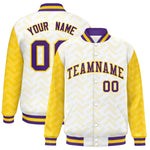 Custom White Gold L Pattern Varsity Raglan Sleeves Full-Snap Letterman Baseball Jacket | BuyFootballJersey
